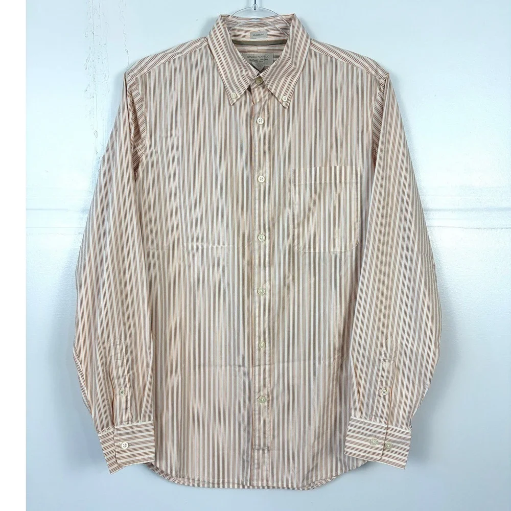 Banana Republic Mens Small Classic Fit Striped Button Down Shirt Orange